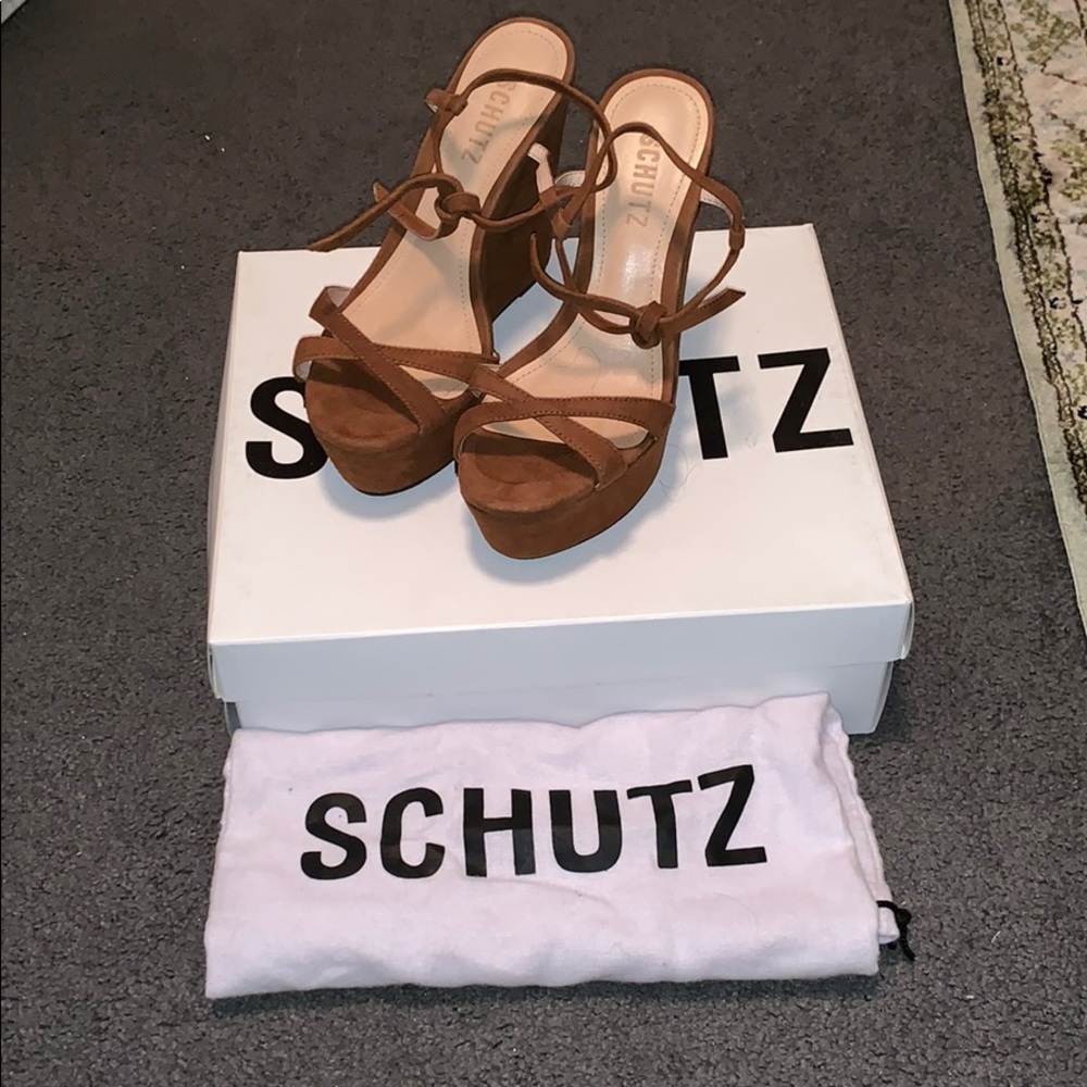 Schutz brown suede wedge sandals